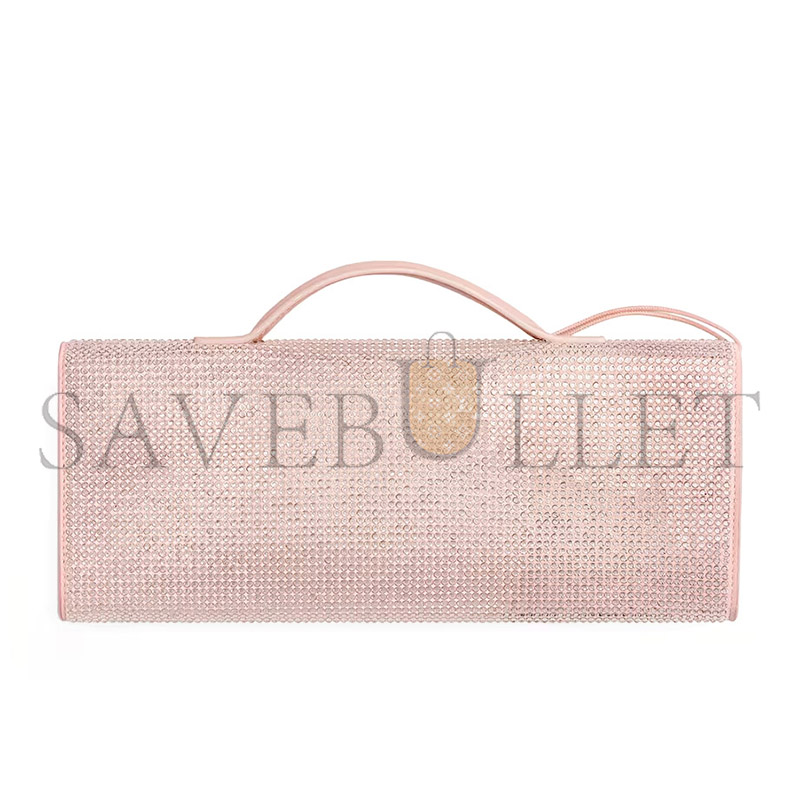 BOTTEGA VENETA LEATHER CRYSTAL-EMBELLISHED ANDIAMO CLUTCH BAG 844124  (33*13*3cm)